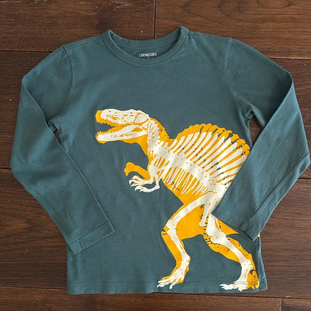 Crewcuts - Boys’ Teal & Yellow Dinosaur Long Sleeve Tee - Size: XS (4-5)